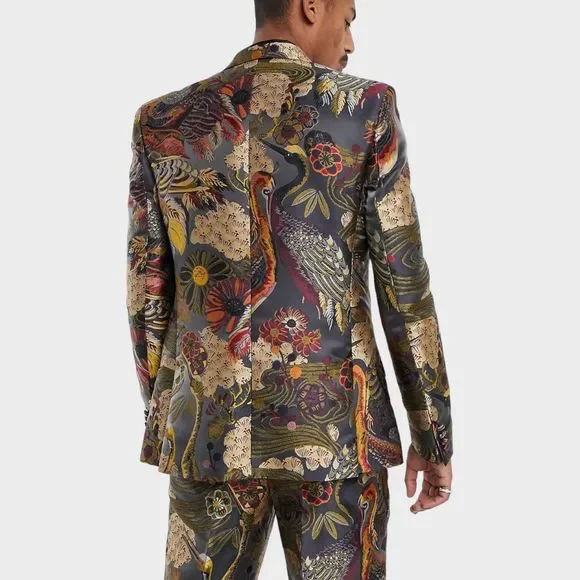 NWT ASOS EDITION Slim Suit 2-pc Jacket 38 Pants 31x30 Jacquard LIMITED EDITION - Picture 3 of 8